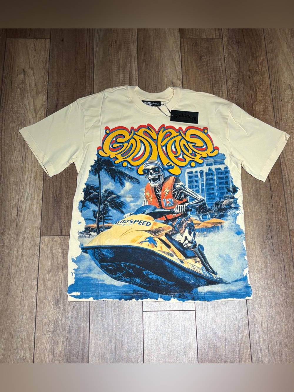 Godspeed Skull Jetski Cream Tee Shirt Short Sleeve Mens Large
